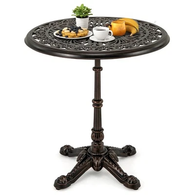 27” Round Cast Aluminum Patio Bistro Table w/Hollow Top Cross Base for Backyard - Image 1 of 4