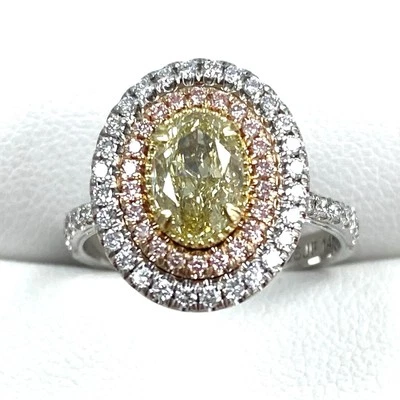 1.77Ct Oval Lab Grown Fancy Vivid Yellow & Pink Diamond Engagement Ring 14K Gold - Image 1 of 4