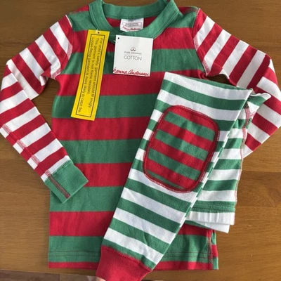HANNA ANDERSSON ORGANIC COTTON HOLIDAY STRIPED LONG JOHNS PAJAMAS - Size 4 - Image 1 of 4