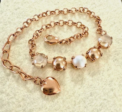 Austrian Crystal Bracelet Rose Gold Plate Brass Fashion Trending Jewelry Adjust - Image 1 of 4