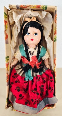 Vintage 9" Composite Doll Spanish Mexican Girl Braided Hair Ethnic Costume boxed - Image 1 of 4