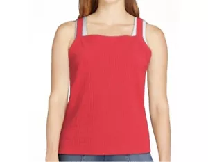 Time and Tru Women's Square Neck Ribbed Sleeveless Tank Top Red Size L (12-14) - Picture 1 of 12