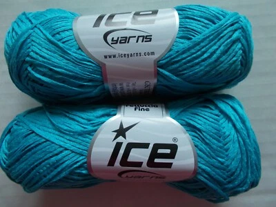 Ice Yarns Fetuccia Fine narrow ribbon yarn, turquoise, lot of 2 (165 yds ea) - Image 1 of 2