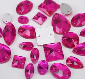Formas Mixtas Tamaños Rojo Rosa Costura Sobre Estrás Plano Cristal Vidrio 2 Agujeros - Imagen 1 de 5