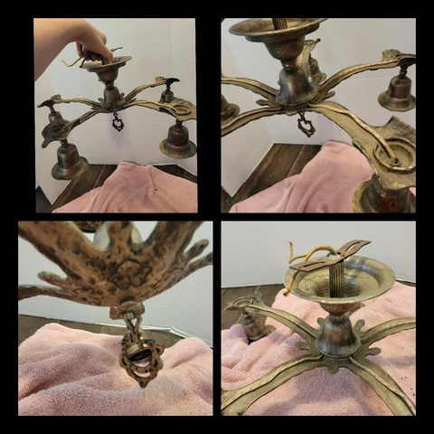 ANTIQUE PEWTER?  ART NOUVEAU CHANDELIER PENDANT LIGHT FIXTURE Candle 5 Arm Cover