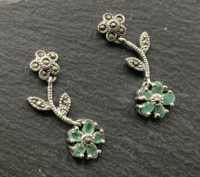 Ohrstecker  Smaragd & Markasit   925er Silber - Bild 1 von 4