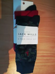 BNWT JACK WILLS HOLLY PRINT MEN'S SOCKS 3-PK RRP £15 - Picture 1 of 5