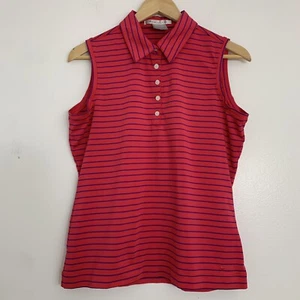 Nike Golf Womens Medium Tank Top Sleeveless Dri Fit Hot Pink Navy Striped Barbie - Picture 1 of 5