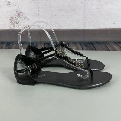 Talbots Sandal Womens 7.5 Black Jeweled Adjustable Strap Flat Open Toe Shoe - Image 1 of 4