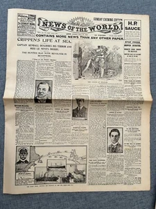 DR CRIPPEN MURDER NEWS OF THE WORLD 31st JULY 1910 VINTAGE REPRINT NEWSPAPER - Picture 1 of 3