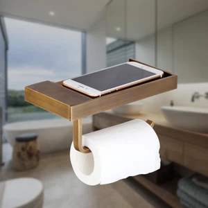 Bathroom Antique Brass Toilet Roll Paper Phone Holder Shelf Wall Mounted - Picture 1 of 6