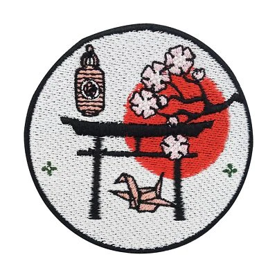 Japanische Kultur Patch zum Aufbügeln | Rote Sonne Patches, Kirschbaum Bügelbild - Bild 1 von 4