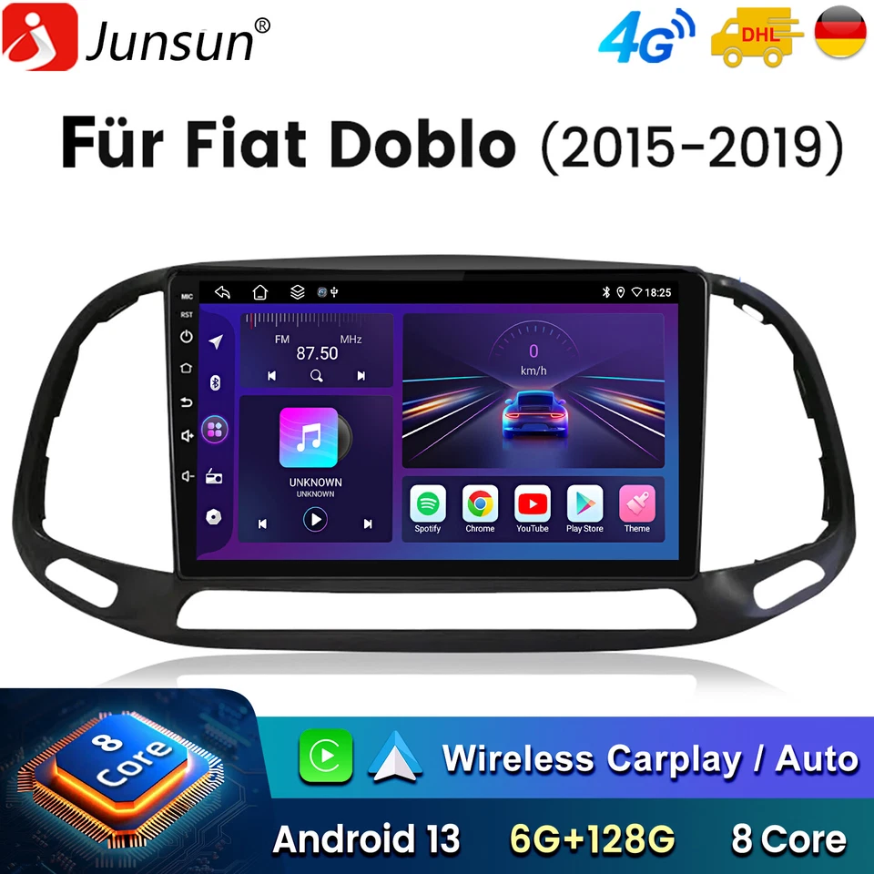 9"Android 13 Autoradio Carplay Für Fiat Doblo 2015-2019 GPS Nav WIFI BT DAB+ SWC - Bild 1 von 4