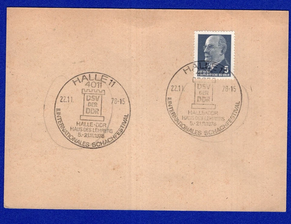 TARJETA RDA ALEMANIA, CANCELACIÓN DE AJEDREZ, 1978 Foto 1 de 2