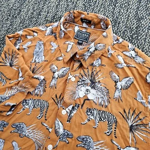 Guess Shirt Size Medium Men Slim Fit Rusty Orange Button-Up Animal Kingdom Print - Picture 1 of 11