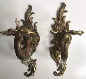 Antique Solid Brass Wall Sconces x 2 Crystals - Bild 1 von 18