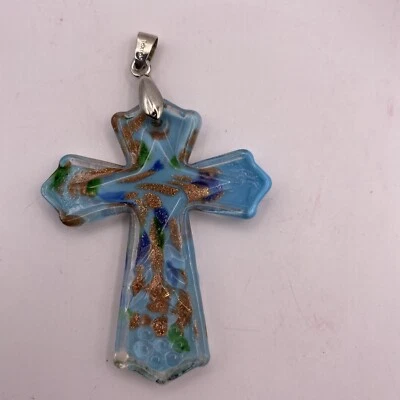 Colgante Cristal Cruz Azul Oro Verde 18K GF Gancho B4D Foto 1 de 4