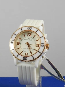Anne Klein Women's 39 mm White Ceramic Rose Gold Markers Watch 10/9418RGWT $150 - Picture 1 of 3