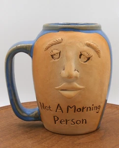 Vtg Funny Face Studio Art Pottery Coffee Cup "NOT A MORNING PERSON" Large 28 OZ. - Picture 1 of 10