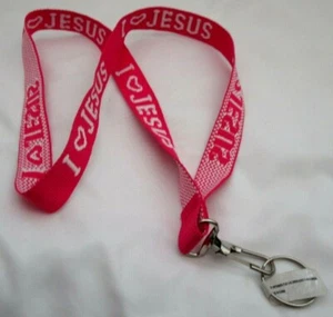 Hot Pink embroidery White Lettering I Love Jesus 15" lanyard with Device Holder - Picture 1 of 1