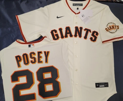 Mens Nike SAN FRANCISCO GIANTS Posey Bonds Crawford 100% REAL Sewn JERSEY Creme Cover