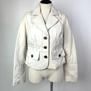 Wilsons Leather Blazer Jacket sz M Ivory Cotton Floral Lining Pocket Button Up - Picture 1 of 12