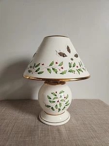 Lenox Holiday Candle Lamp with Holly & 24K Gold Trim – 11" Tall - Picture 1 of 7