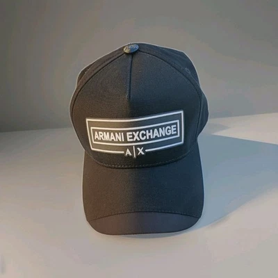 Boné de beisebol masculino Armani Exchange preto ajustável logotipo bordado - Imagem 1 de 4