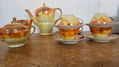 Böhmisches Art Deco Kaffeeservice - Perlmuttdekor Honig und Gold - 30/50er Jahre - Bild 1 von 4