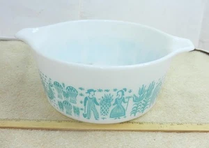 VTG Pyrex Turquoise Blue on White Amish Butter Print 1 1/2 qt Casserole #474-B ! - Picture 1 of 5