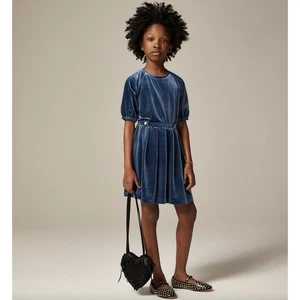 J.Crew Crewcuts Girls Button Waist Velvet Dress Blue Party Preppy Retro 10 NWT - Picture 1 of 14