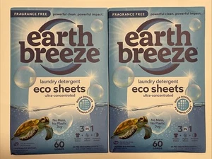 (2) Earth Breeze Laundry Detergent Sheets Fragrance Free (60 Loads) 30 Sheets ea - Picture 1 of 2