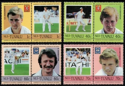 Марки Тувалу Нуи 1985 Лидеры всемирно известных игроков в крикет Sc#41_44 как новые без наклеек и следов - Изображение 1 из 2