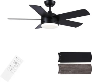 YUHAO 52 inch Black Ceiling Fan w Lights and Remote Control, Dimmable 6 Speeds - Picture 1 of 12