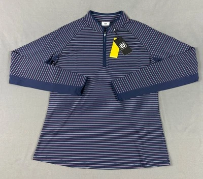 Camisa de golfe feminina FootJoy 1/4 zíper LS proteção solar pequena náilon marinho MSRP $98 - Imagem 1 de 4