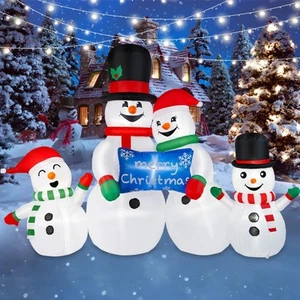 8FT Long Christmas Inflatables Outdoor Decorations, Blow Up Snowman Family In... - Picture 1 of 8