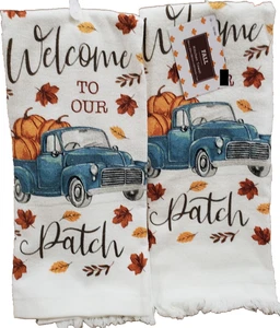 2 mismas toallas de felpa (15"x25") camión azul otoño con calabazas, bienvenido a nuestro parche, mi - Imagen 1 de 14