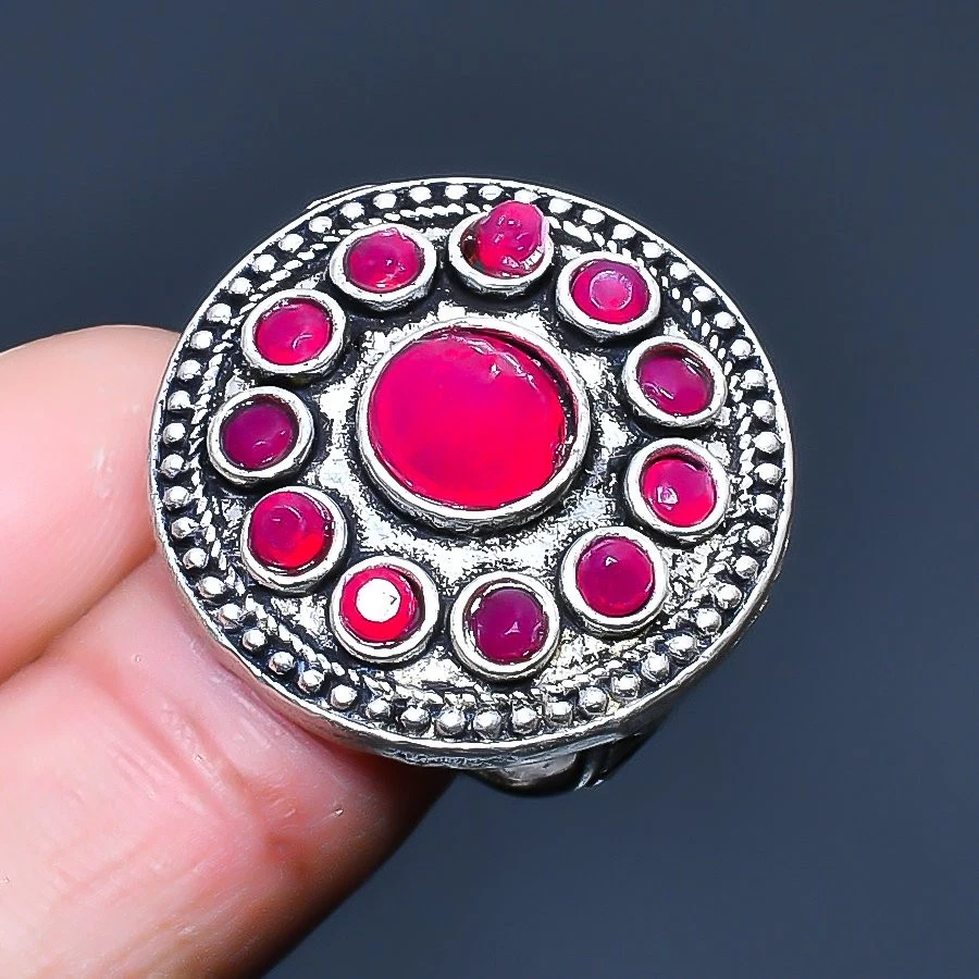 Lab Created Ruby Handmade Gemstone Jewelry Ring US Size 6 - Image 1 of 1