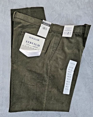 Pantalones chinos de pana verde militar elásticos calce recto Haggar para hombre, 36W x 30L Foto 1 de 4