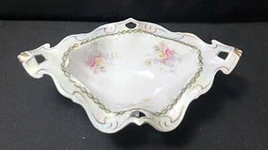 RS Prussia Red Mark Footed Floral Pink & Yellow Roses Bowl With Handles - Picture 1 of 6