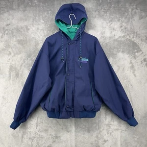 Vintage Augusta College Jacke Herren XL blau Kapuze Futter Taschen Full Zip Druckknopf - Bild 1 von 18