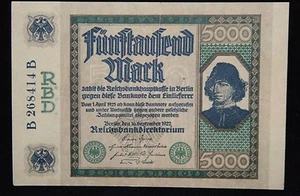 BILLETE DE BANCO ALEMANIA 5 000 MARCOS REPÚBLICA DE WEIMAR ""SPINELLI"" 19.11.1922. P 77 - Imagen 1 de 2