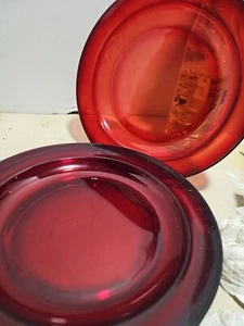 SET 4 Vintage Ruby Red Double Rim Glass Plate Shallow Bowl 7.5" - Picture 1 of 4