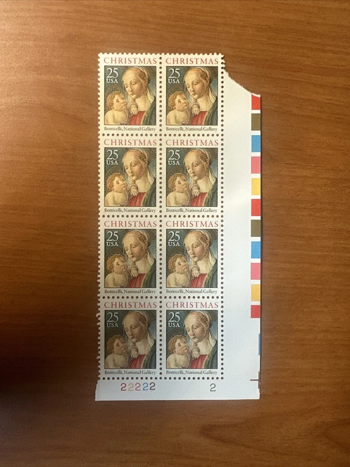 Christmas Madonna by Botticelli, 25¢ stamp, Plate Block - Image 1 of 4
