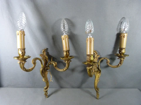 Pair of Rococo style gilt bronze French wall sconces Cover