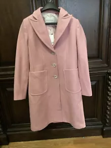 BANANA REPUBLIC Pink Wool Knee Length Coat Floral Print Lining Size Small NWT - Picture 1 of 7