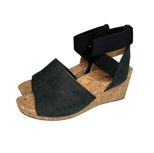 Lucky Brand Kayla Damen-Sandalen Veloursleder Kork Keilabsatz 9,5 W schwarz Wickeloptik elastischer Riemen - Bild 1 von 18