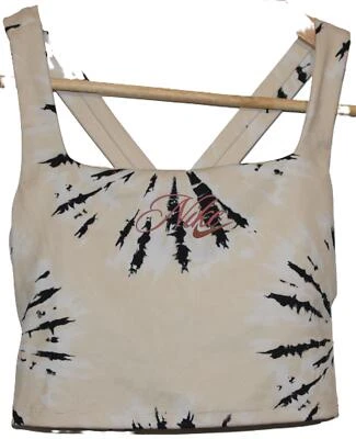 女式耐克 Dri-Fit 裁剪训练背心白色奶油色黑色领带染料 S 码 — 第 1/4 张图片