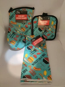 Best BBQ Home Collection Set 2 Topflappen, 1 Ofenhandschuh und Küchentuch Neu mit Etikett - Bild 1 von 4