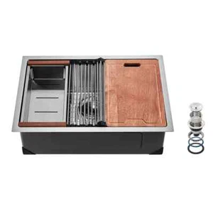 17 in. x 17 in. White Drop-In Bathroom Sink, Square Semi-recessed Sink with Sing - Picture 1 of 8